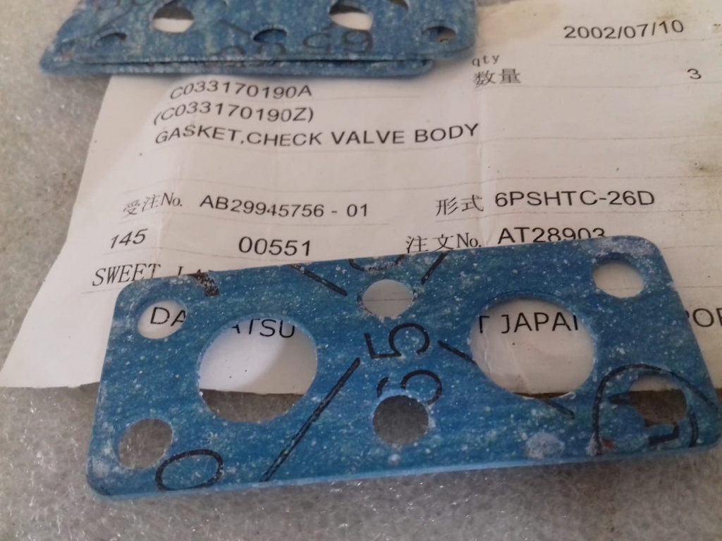 DAIHATSU GASKET CHECK VALVE BODY DK-20